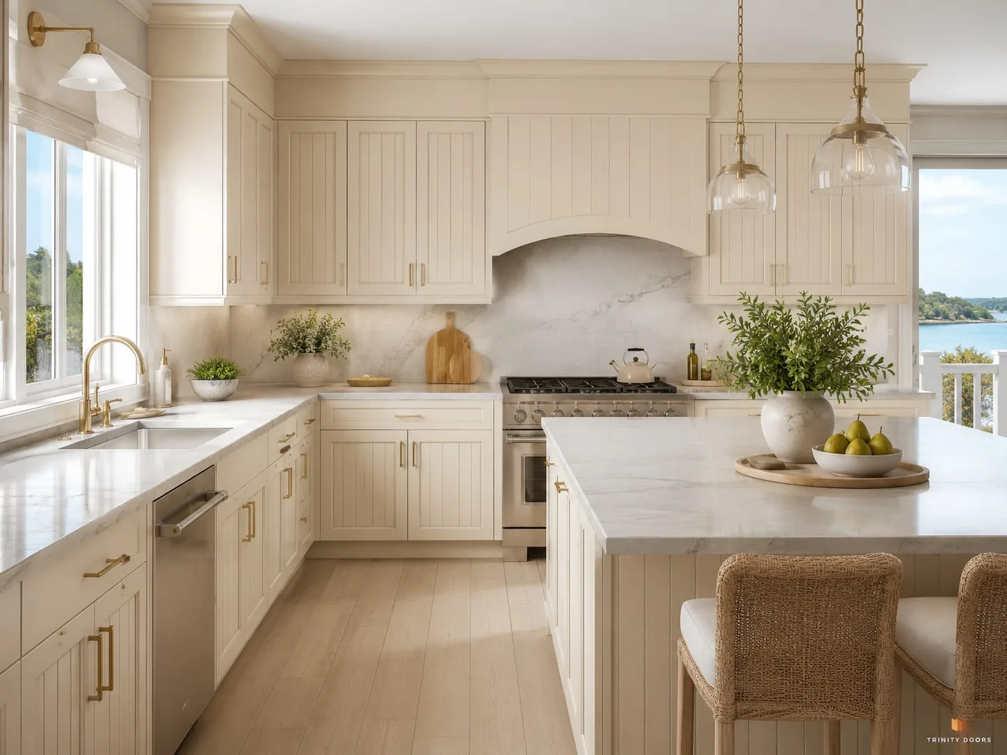Cream Beadboard Coastal Kitchen