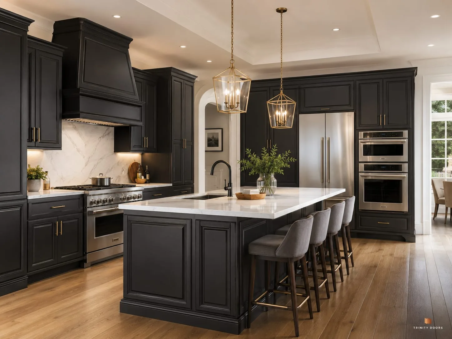 Dramatic Black & Brass with Flat Panel