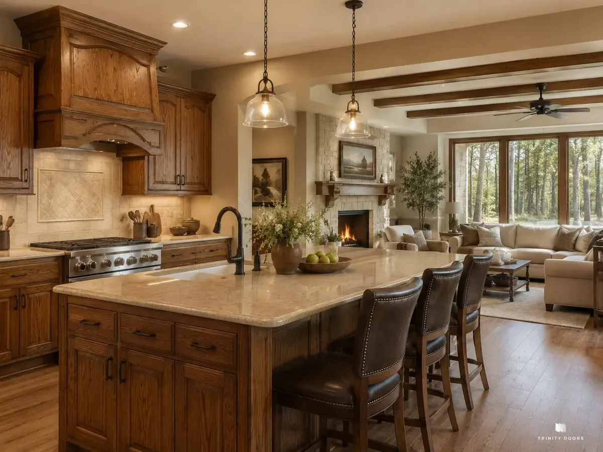 Texas Traditional Oak — Open to Stone Fireplace