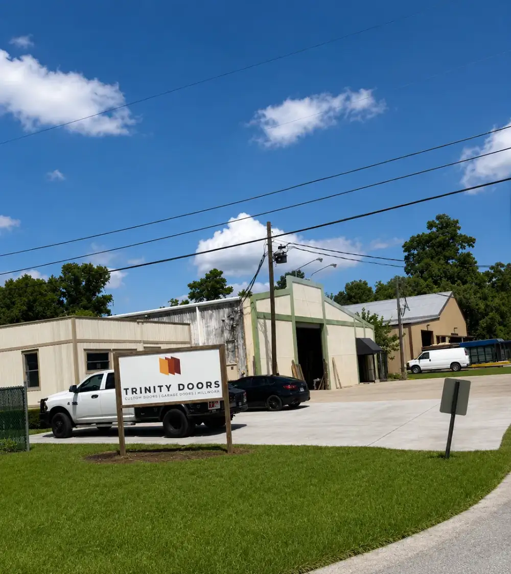 Exterior of the Trinity Doors manufacturing facility at 1025 Rose City Drive, Vidor, TX