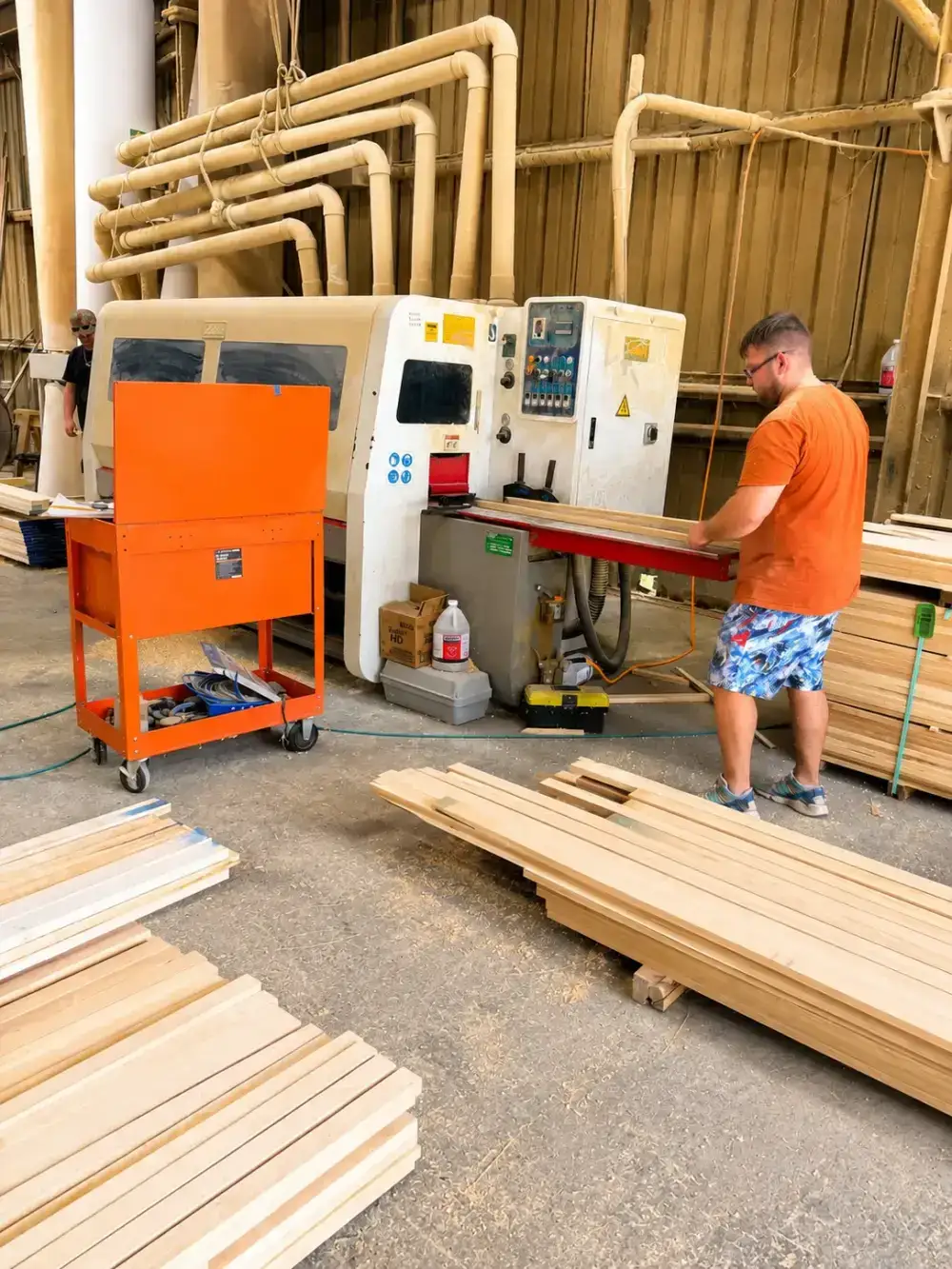 Lumber being milled on the moulder at the Trinity Doors facility in Vidor, Texas